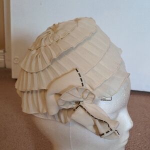 Vintage Chic Cream Ruffled Hat Fascinator with Bow Detail